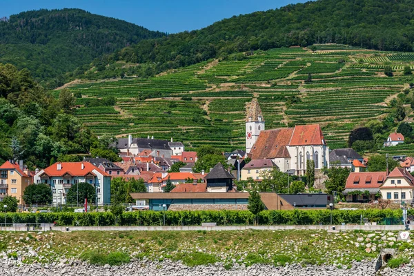 Vue Depuis Danube Village Sptiz Wachau Des Sites Patrimoine Mondial — Photo