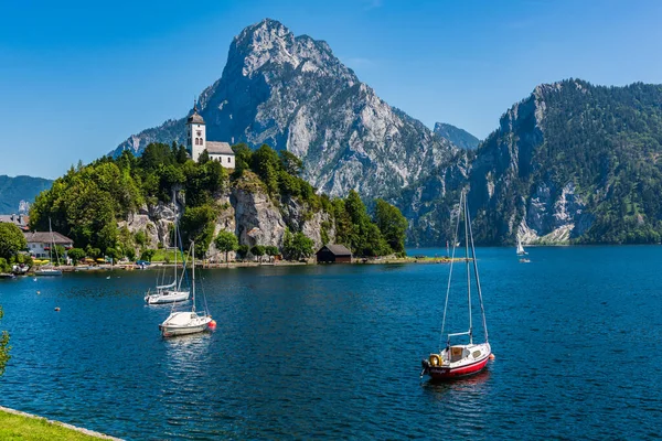 Pohled Obec Traunkirchen Traunsee Salzkammergutu Rakousko — Stock fotografie