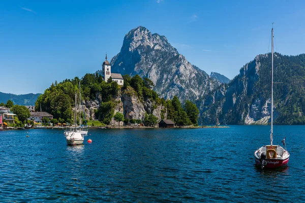 Pohled Obec Traunkirchen Traunsee Salzkammergutu Rakousko — Stock fotografie