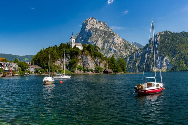 Pohled Obec Traunkirchen Traunsee Salzkammergutu Rakousko — Stock fotografie