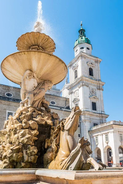 Horse Residenz Fountain Square Cathedral Residenz Old Town Salzburg Austria — Stock Photo, Image