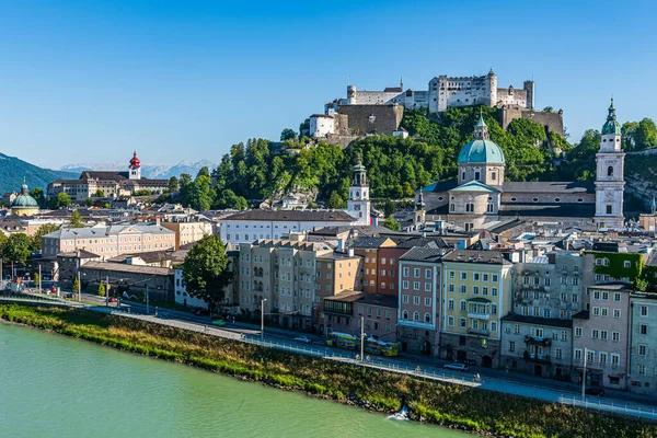 Centro Histórico Cidade Salzburgo Património Mundial Visto Outro Lado Rio — Fotografia de Stock