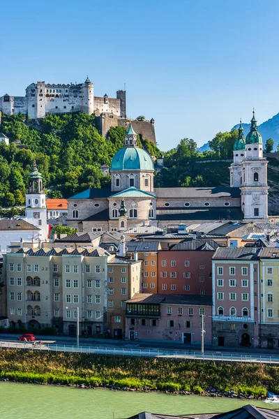 Historyczne Centrum Miasta Salzburg Światowego Dziedzictwa Unesco Oglądane Drugiej Strony Obrazek Stockowy