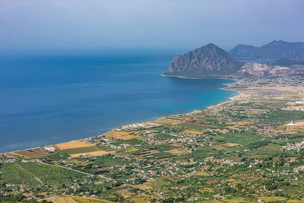 Widok Wybrzeże Sycylii Park Mount Cofano Zabrany Zamku Pepoli Szczycie — Zdjęcie stockowe