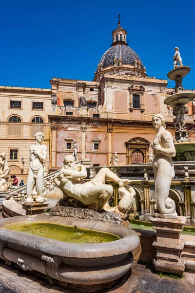 Praetorian Fountain Monumentální Fontána Palermo Který Nachází Samém Srdci Historického — Stock fotografie