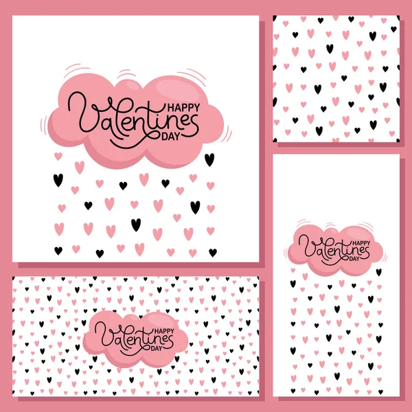 Valentines day cards for holiday decoration. Pink cloud and rain of hearts. Seamless pattern. Vector flat illustration on white background — Stock Vector