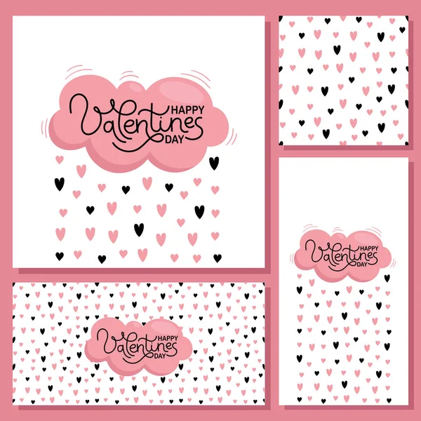 Tarjetas de San Valentín para la decoración navideña. Nube rosada y lluvia de corazones. Patrón sin costuras. Ilustración plana vectorial sobre fondo blanco Vectores De Stock Sin Royalties Gratis