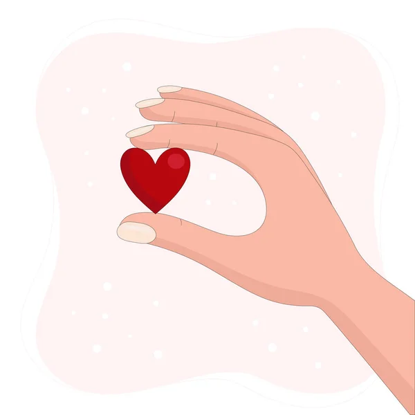 Hand heeft een klein hart. Decoratie voor Valentijnsdag of andere feestdagen. Liefde, zorg, hulp en genade. Lineaire vectorillustratie — Stockvector