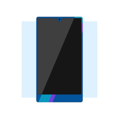 Beyaz arka planda mavi parlak akıllı telefon. Modern aletler. Doğrusal düz vektör çizimi