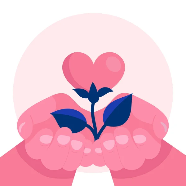 Menselijke handen houden een bloem in de vorm van een hart.Psychologische ondersteuning, hulp, psychotherapie.Emotioneel probleem.Concept.Vlakke vectorillustratie — Stockvector