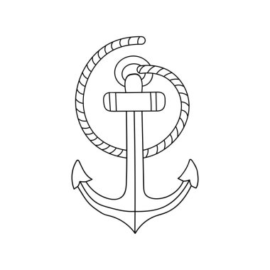 Beyaz arka planda karalama çapası. Deniz elementleri Deniz yoluyla seyahat et. Beyaz arkaplanda izole vektör çizimi.