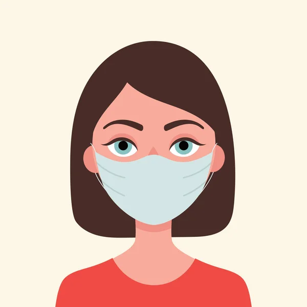 Joven Morena Con Máscara Médica Concepto Protección Contra Virus Gripe — Archivo Imágenes Vectoriales