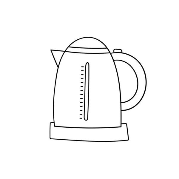 Wasserkocher vorhanden. Kochen, Küchenutensilien. Vector Hand Doodle Illustration isoliert auf weißem Hintergrund. — Stockvektor