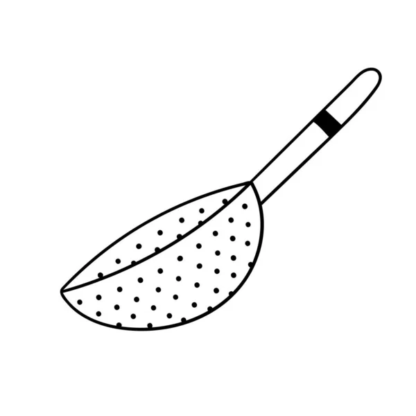 Colador de garabatos vectorial. Cocina, utensilios de cocina, elementos para el hogar. Ilustración de garabatos dibujada a mano aislada sobre fondo blanco . — Archivo Imágenes Vectoriales