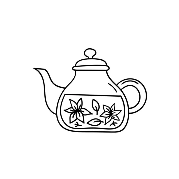 Vector Doodle Teekanne vorhanden. Kochen, Küchenutensilien, Heimelemente. Hand Illustration isoliert auf weißem Hintergrund. — Stockvektor