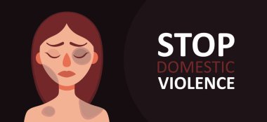 Geçmişinde morluklar ve yaralar olan üzgün bir kadın. Aile içi şiddet, aile içi cinsel taciz, zorbalık, kadınlara saldırganlık. Web sitesi afişi, sosyal medya karikatürü çizimi.
