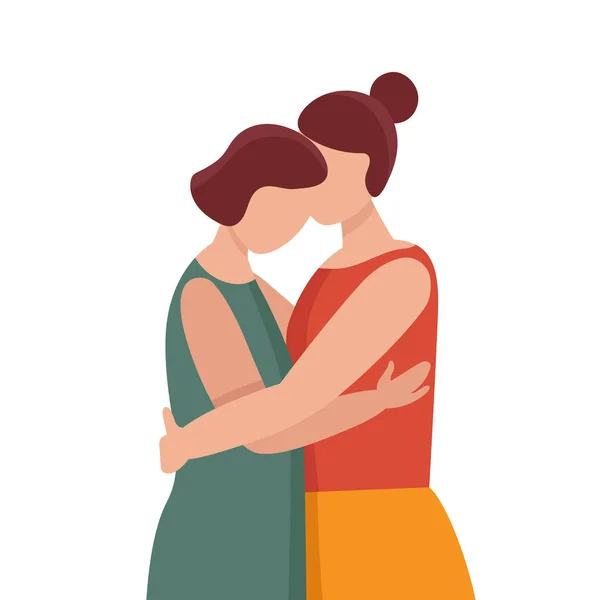 Due donne abbracciate. Concetto di sostegno femminile. Donna in circostanze difficili, vittima di violenza familiare e sessuale. Aiuto psicologico e amichevole. Illustrazione vettoriale cartone animato . — Vettoriale Stock