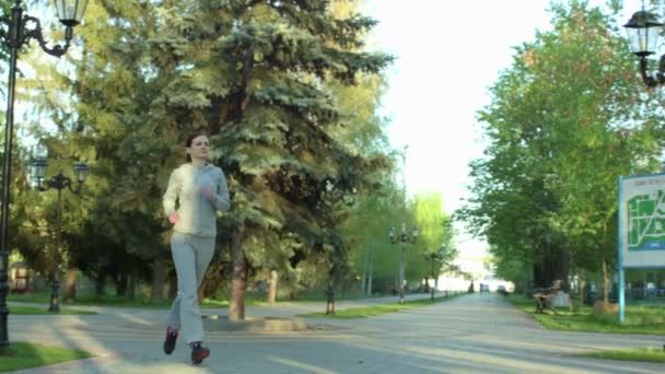 Vue sur la récolte d'une belle jeune femme jogging — Video