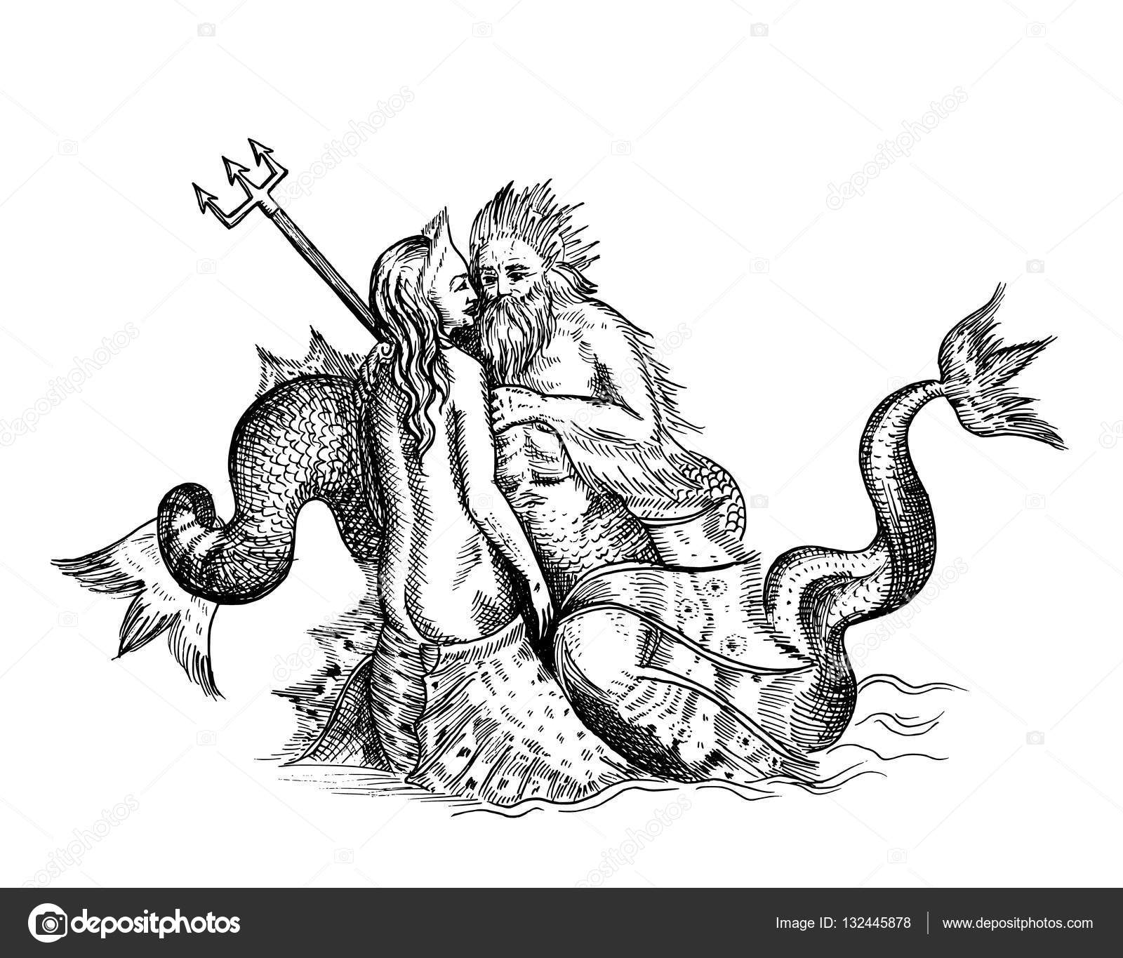 Download Mermaid and Neptune — Stock Vector © Prikhnenko #132445878
