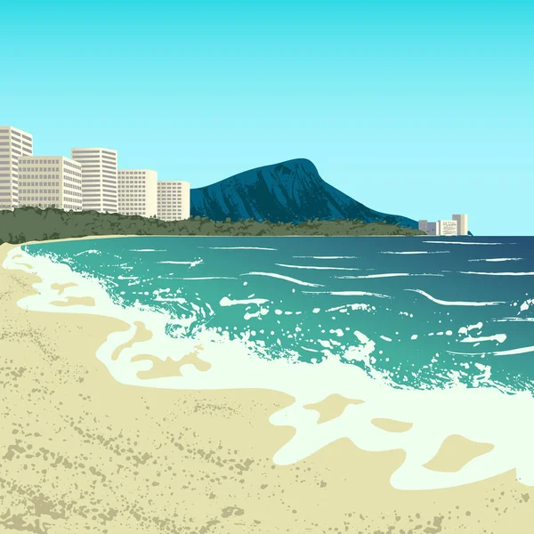 Illustration of Waikiki beach — Stock Vector