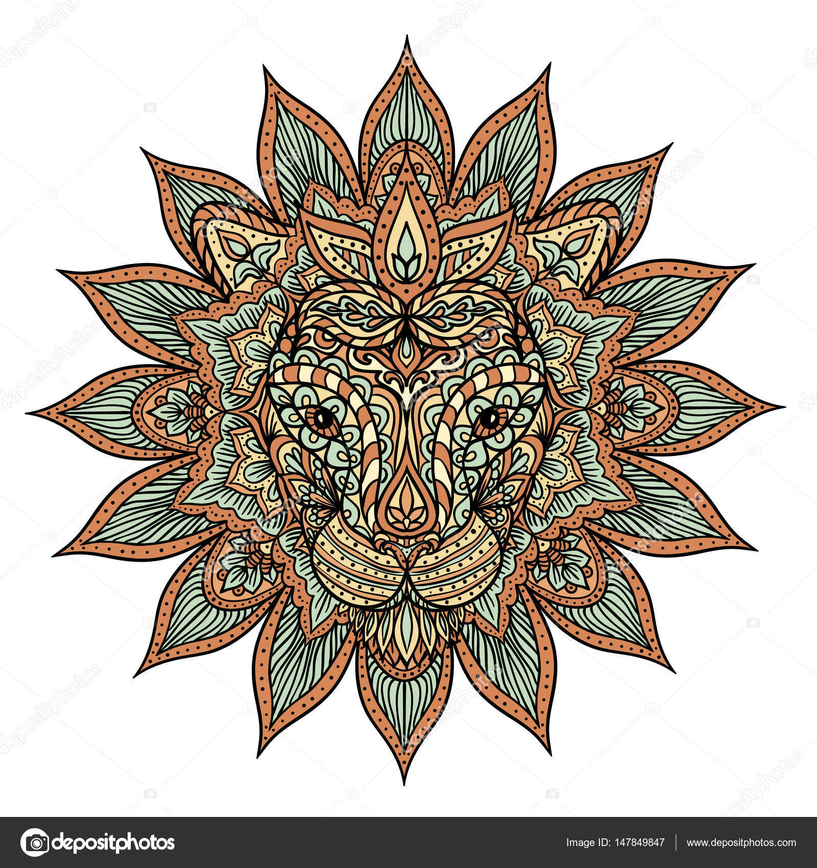 Download Colorful lion mandala — Stock Vector © Prikhnenko #147849847