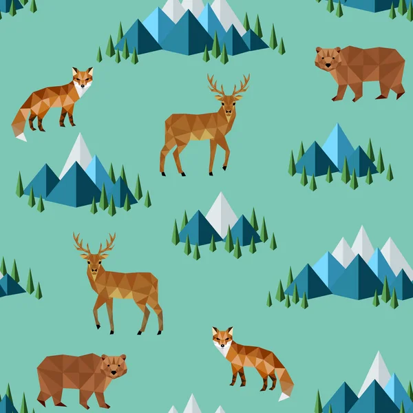 Animales salvajes y montañas — Vector de stock