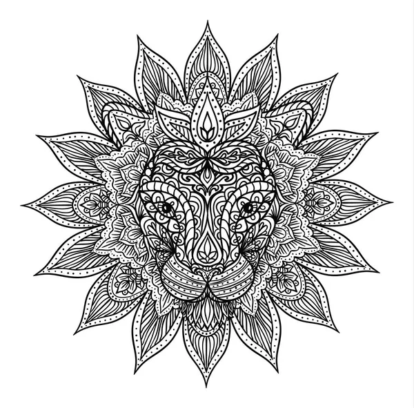 Contour lion mandala — Image vectorielle