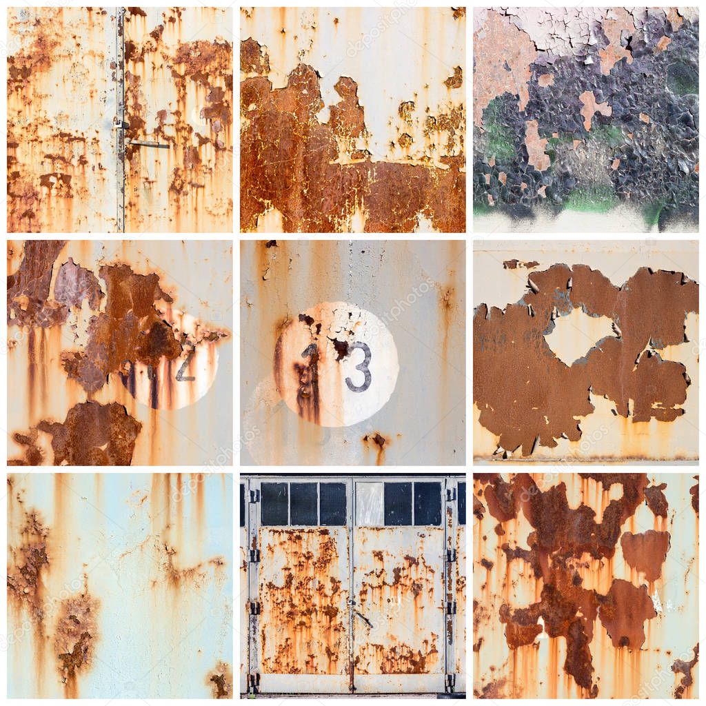 Collection of old painted metal texture with traces of rust