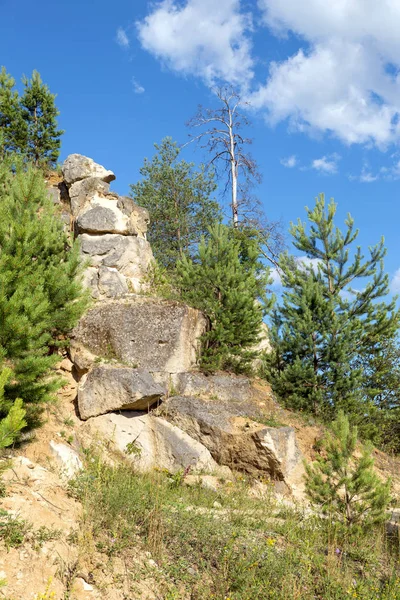 An old sandstone quarry covered with trees — Stock Photo, Image