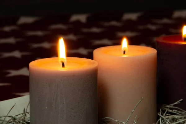 Decoración Navidad Con Hermosas Velas Adviento — Foto de Stock