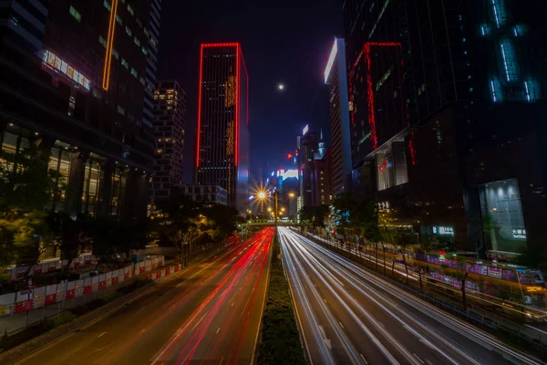 Hong Kong Drukke Straat Verkeerslichten Nachts — Stockfoto