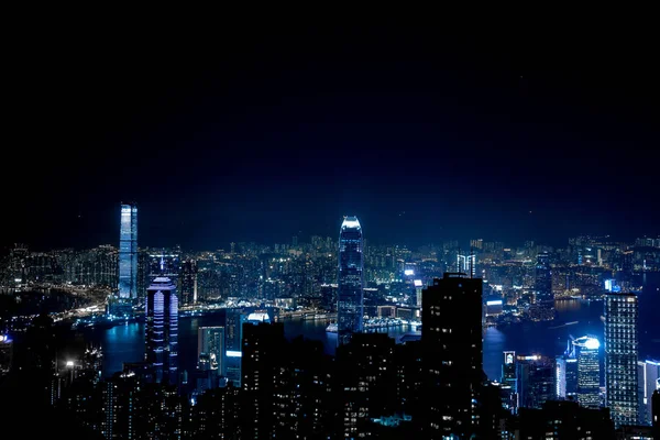 Vista Hong Kong Pico Victorias Blue City Lights Noite Distrito — Fotografia de Stock