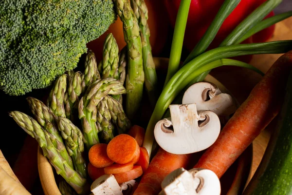 Top View Mushrooms Carrots Asparagus Royalty Free Stock Images