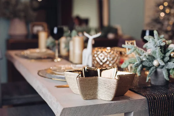 Beautiful table is setting for Christmas dinner — Stock Photo, Image