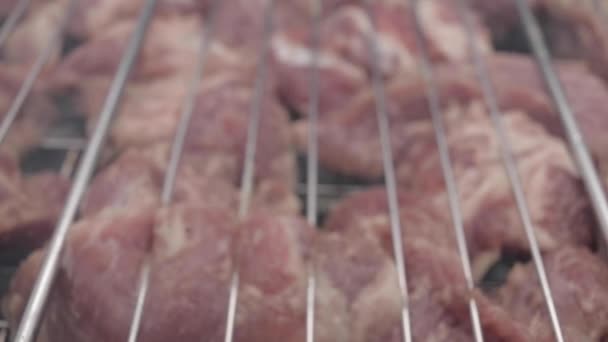 Vídeo de carne crua na grelha . — Vídeo de Stock