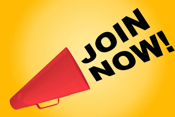 3D-Illustration von "Jetzt mitmachen!" Titel aus einem Lautsprecher — Stockbild Jetzt mitmachen! Konzept — Stockfoto