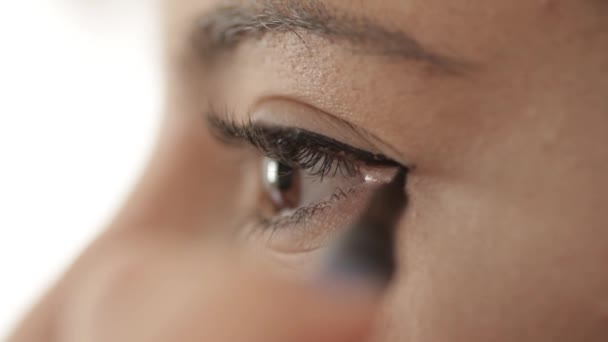 Prise de vue de Macro shot de femme appliquer eye-liner — Video