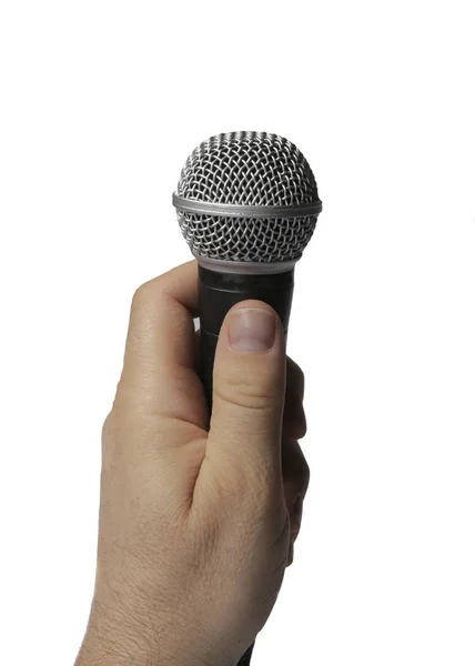 Hand holding mic — Stock Photo, Image