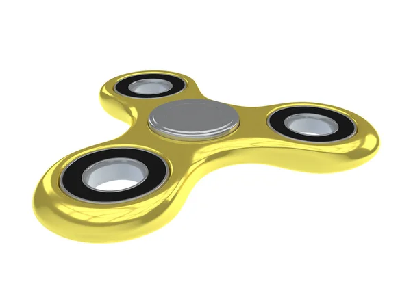 Hand holding fidget spinner golden toy — Stock Photo, Image