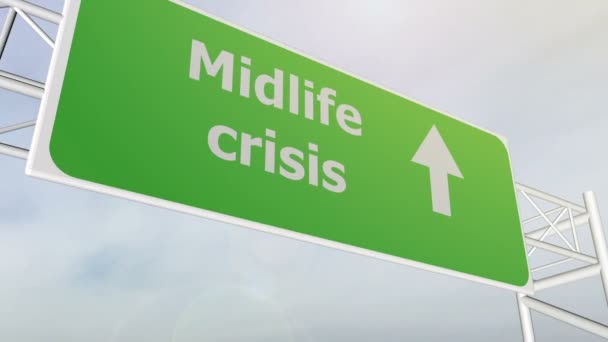 Midlife crisis verkeersbord op snelweg — Stockvideo
