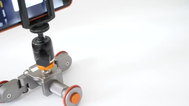 Shooting video with motorized dolly — Stock Video