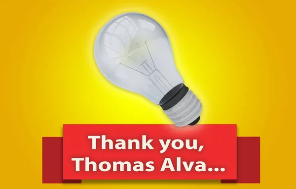 Thank you, Thomas Alva concept with banner and light bulb — Stock Photo, Image