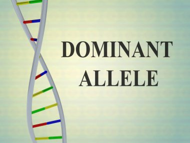 Dominant gen el yazısı ile double helix, renkli arka plan üzerinde izole 3D çizimi.