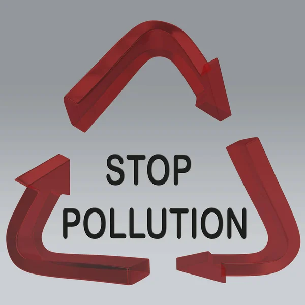 Ilustração Título Stop Pollution Símbolo Reciclagem Isolado Gradiente Cinza — Fotografia de Stock