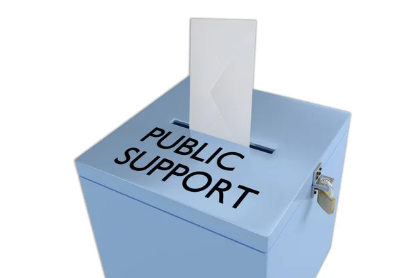 投票箱上の公共支援のタイトルの3Dイラスト 白に隔離 — ストック写真