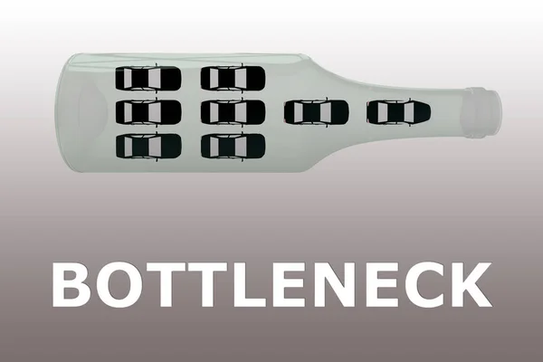 Illustration Bilar Glasflaska Med Texten Bottleneck Isolerad Över Grå Lutning — Stockfoto