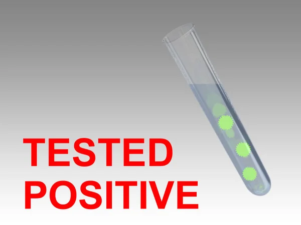 テスト管内のコロナウイルスとTested Positive概念スクリプトの3Dイラスト グライン勾配に分離 — ストック写真