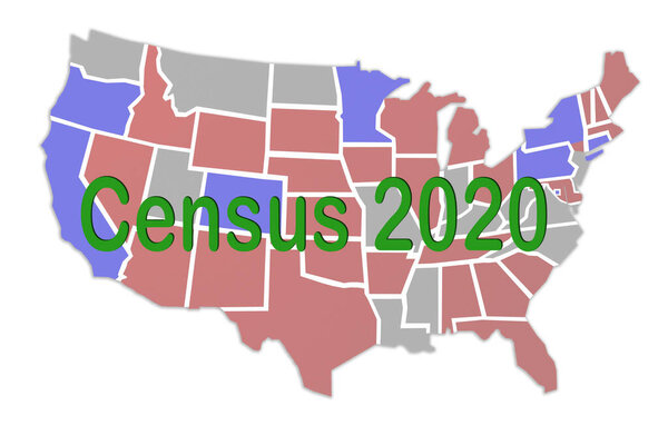 Census 2020 concept sign illustration on the map of United States
