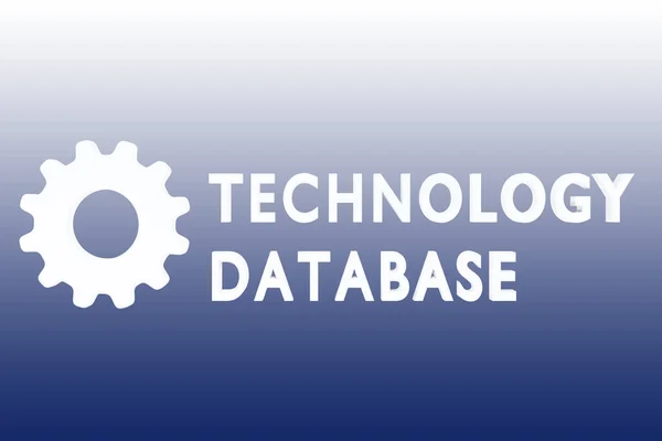 Illustrazione Del Testo Technology Database Con Ingranaggio Isolato Gradiente Blu — Foto Stock