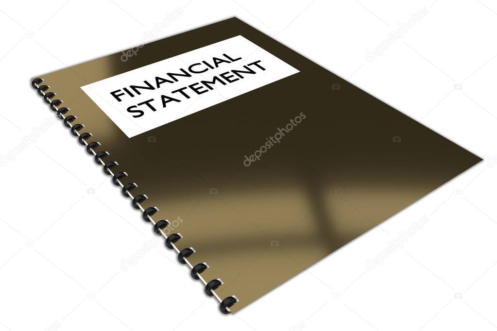 3D illustration of FINANCIAL STATEMENT script on a book, isolated on white.